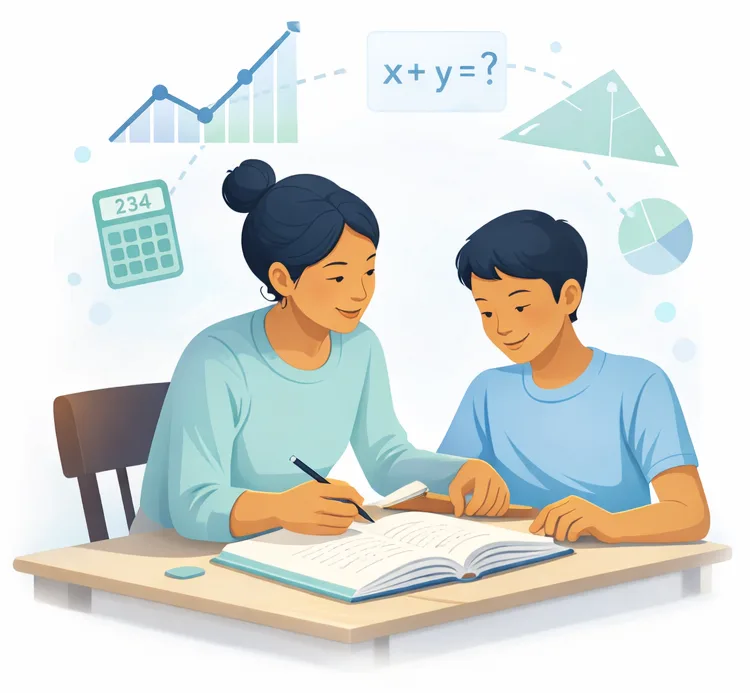 Illustration related to maths tutoring, showing mathematical concepts and learning support