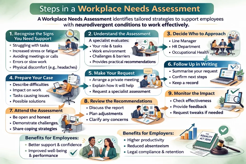 Diagram showing the steps involved in a workplace needs assessment