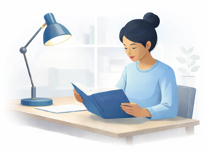 Illustration of a person studying, representing the assessment process and what to expect